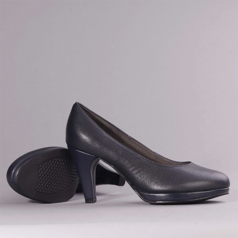Froggie 11790 1670 Navy High Heel Leather Court Shoe | ChicShoetique