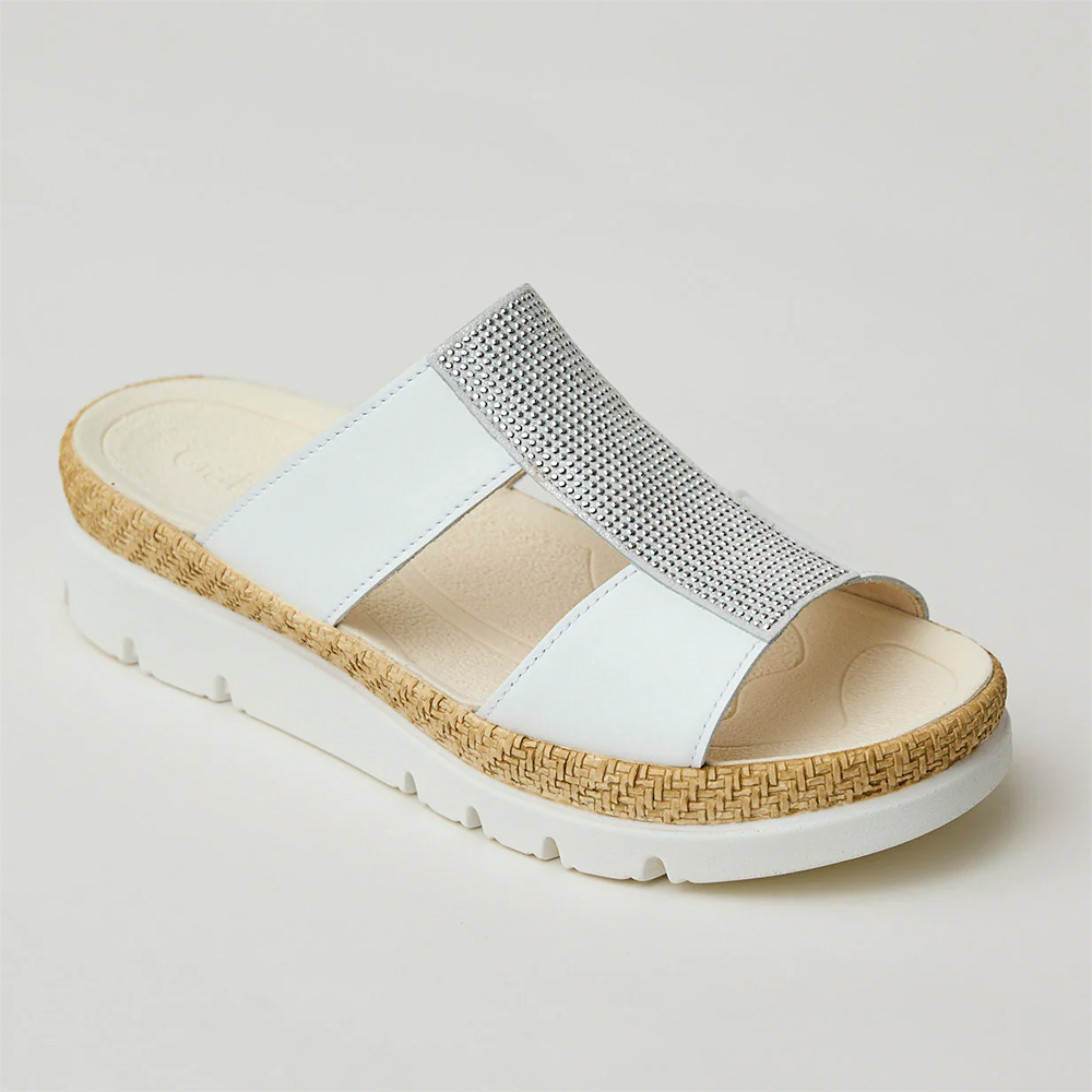 Gabor 43.721.21 3795 White Leather Sliders | ChicShoetique