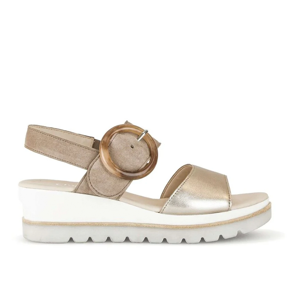 Gabor 44-645-62 3774 Metallic Leather Wedge Sandal with Statement Buckle | ChicShoetique
