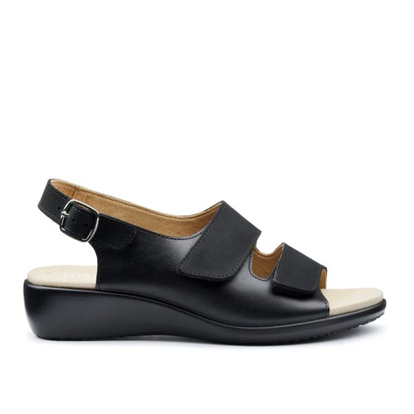 Hotter Easy II 4003 Black Leather Touch-Fastening Sandals | ChicShoetique