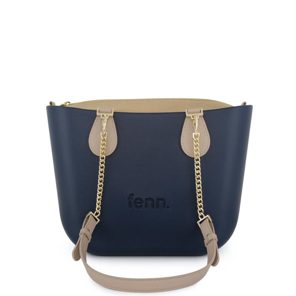 Fenn Hand Bag 505 Petite - Navy - Light Stone - Gold Zip - Light Stone/ Gold Chain | ChicShoetique