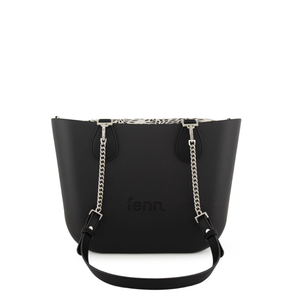 Fenn Hand Bag 543 Black Petite Tote – Pattern Inner – Silver Zip – Black/Silver Chain | ChicShoetique