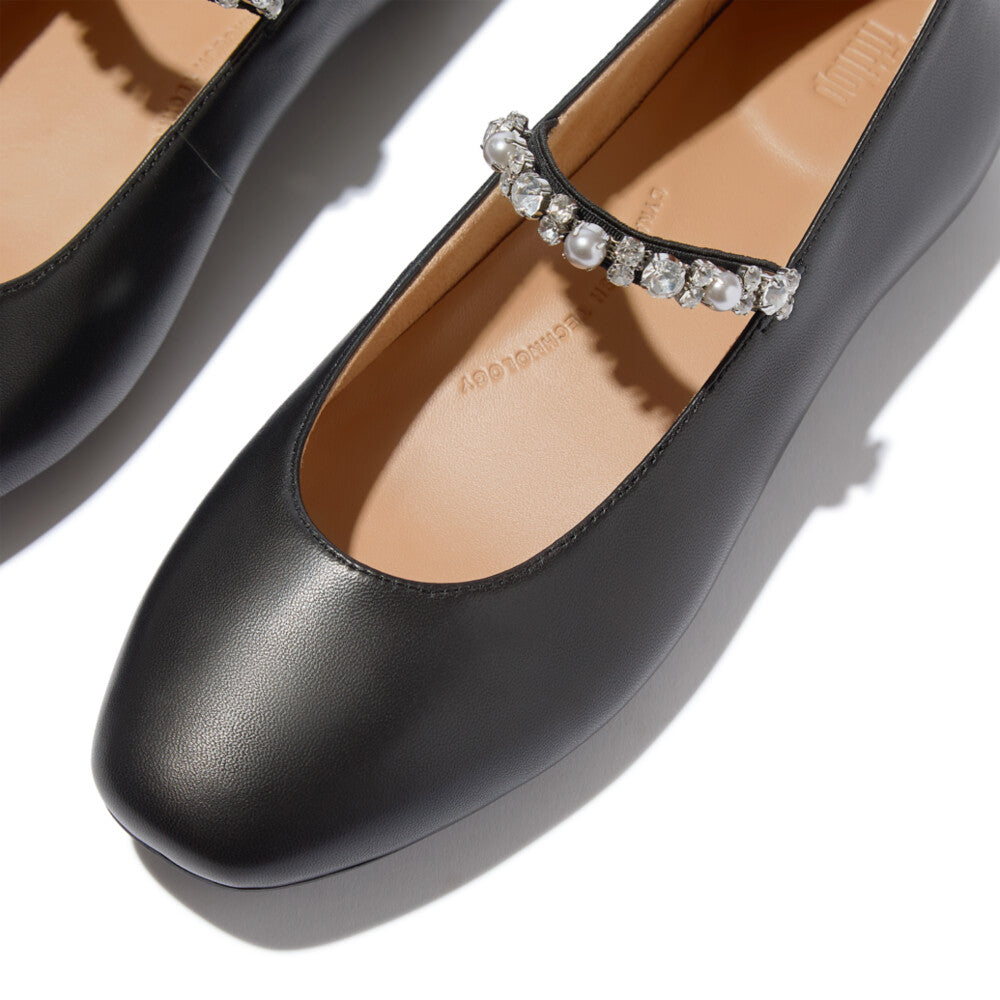 Fitflop Delicato Crystal Ballet Flats 709 Black | ChicShoetique
