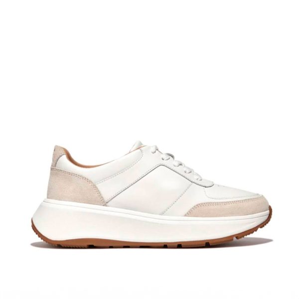 Fitflop F-Mode Sneaker 397 White leather suede flatform trainers | ChicShoetique